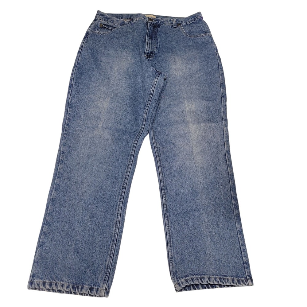Natural Reflections Women Plaid Lined Denim Jeans Sz 18 Medium Wash Straight Leg